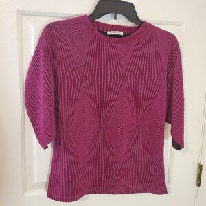 Zara Trafaluc | Fuchsia Textured Puffy Sleeves Top Size S